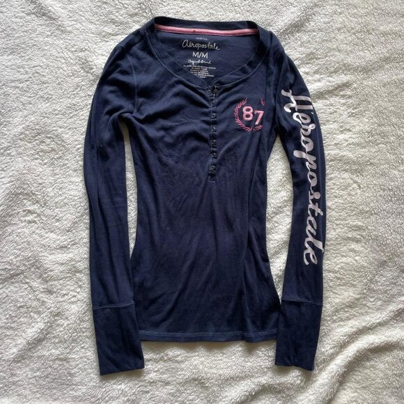 Y2K Navy Aeropostale Long Sleeve Top - Picture 1 of 8